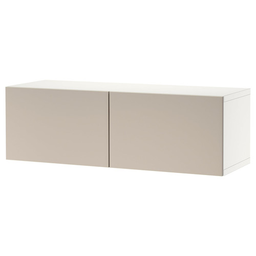 BESTÅ Shelf unit with doors, white/Lappviken light grey/beige, 120x42x38 cm