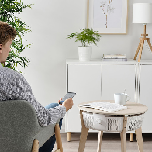 STARKVIND Table with air purifier, stained oak veneer/white