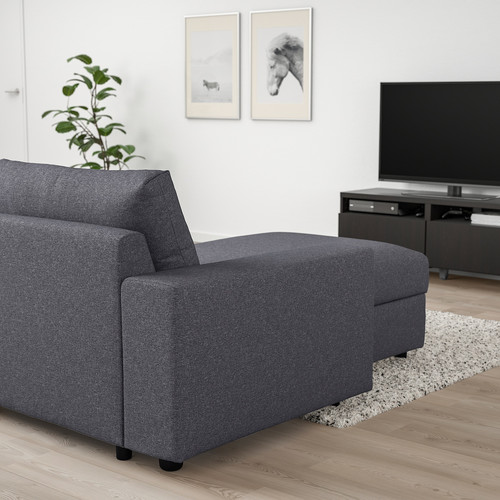 VIMLE Corner sofa, 5-seat w chaise longue, with wide armrests/Gunnared medium grey