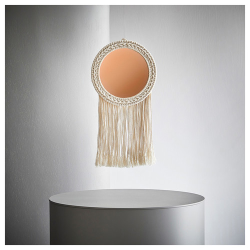 ENERGISKOG Decorative mirror, with fringes/beige copper-colour, 26x48 cm