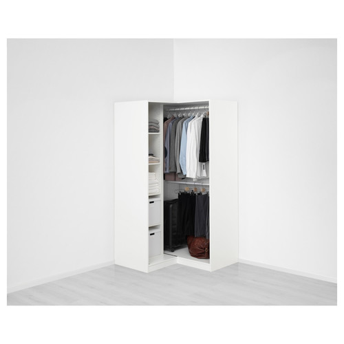 PAX Corner wardrobe, white, Grimo white, 111/111x201 cm