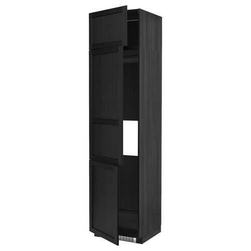 METOD High cab f fridge/freezer w 3 doors, black/Lerhyttan black stained, 60x60x240 cm