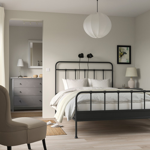 STJÄRNÖ Bed frame, anthracite/Leirsund, 140x200 cm