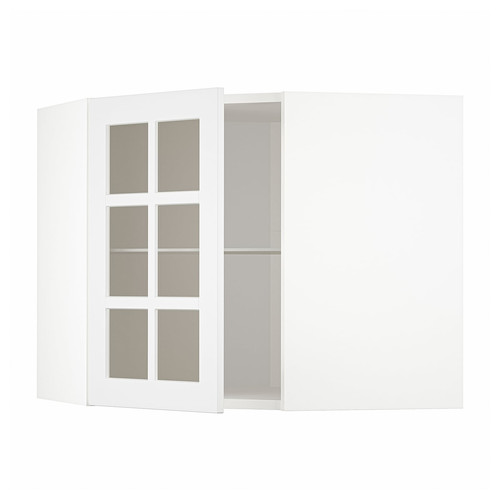 METOD Corner wall cab w shelves/glass dr, white/Stensund white, 68x60 cm