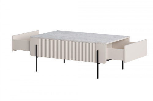 Coffee Table with Drawers Malmi 100 cm, cashmere, crema bianca, black legs