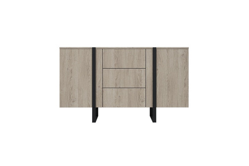 Cabinet with 2 Doors & 3 Drawers Verica 150 cm, biscuit oak/black legs