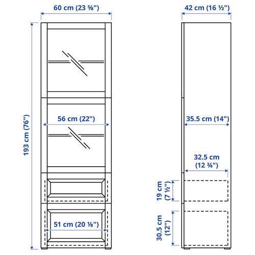 BESTÅ Storage combination w glass doors, white stained oak effect/Lappviken white stained oak eff clear glass, 60x42x193 cm