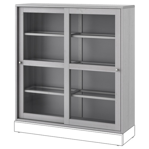 HAVSTA Glass-door cabinet, grey, 121x123x35 cm