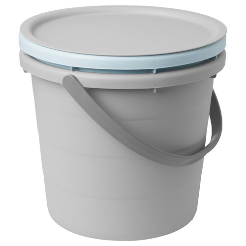 PEPPRIG 3-piece bucket set with lid, grey/blue