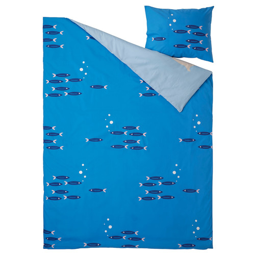 BLÅVINGAD Duvet cover and pillowcase, ocean animals pattern/multicolour, 150x200/50x60 cm