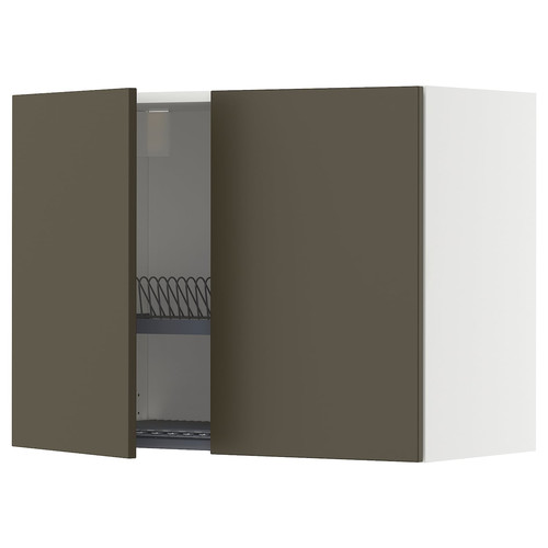 METOD Wall cabinet w dish drainer/2 doors, white/Havstorp brown-beige, 80x60 cm