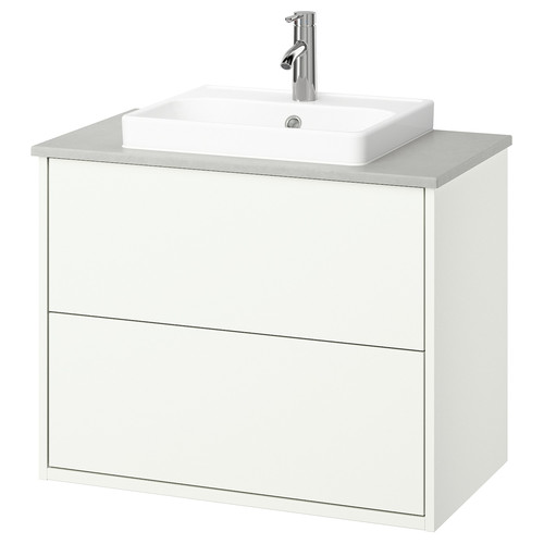 HAVBÄCK / ORRSJÖN Wash-stnd w drawers/wash-basin/tap, white/grey stone effect, 82x49x71 cm