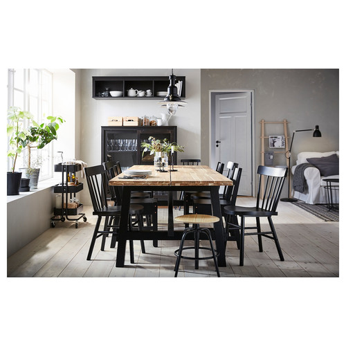 SKOGSTA / NORRARYD Table and 6 chairs, acacia, black, 100x235 cm