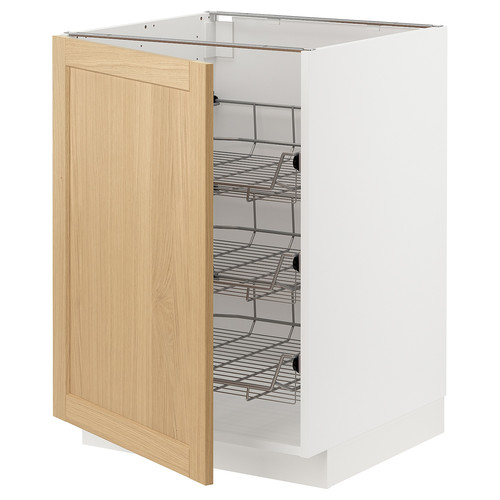 METOD Base cabinet with wire baskets, white/Forsbacka oak, 60x60 cm