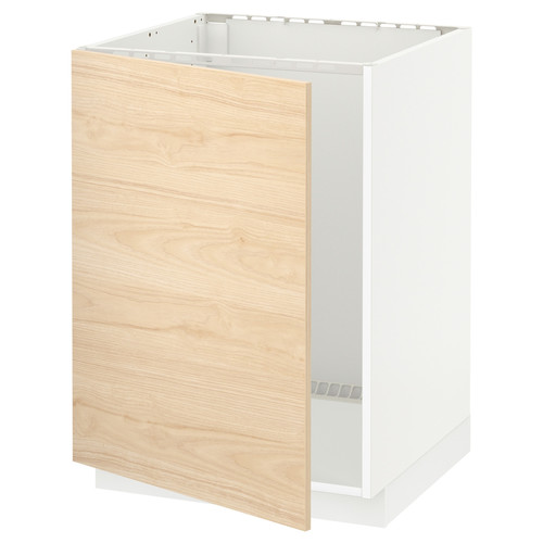 METOD Base cabinet for sink, white/Askersund light ash effect, 60x60 cm