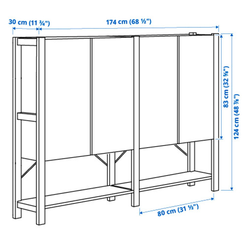 IVAR 2 sections/shelves/cabinet, pine, 174x30x124 cm