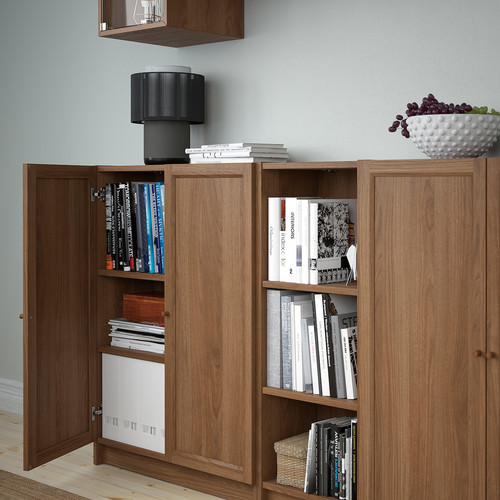 BILLY / EKET Storage combination with doors, brown walnut effect/clear glass