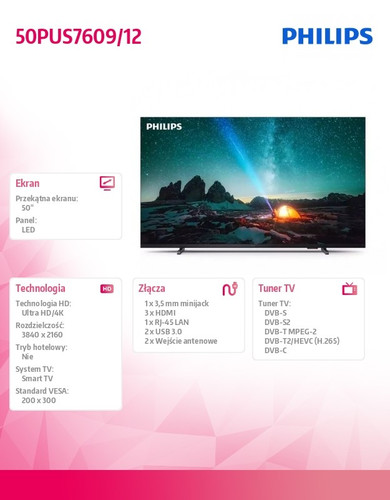 Philips 50'' TV LED 50PUS7609/12