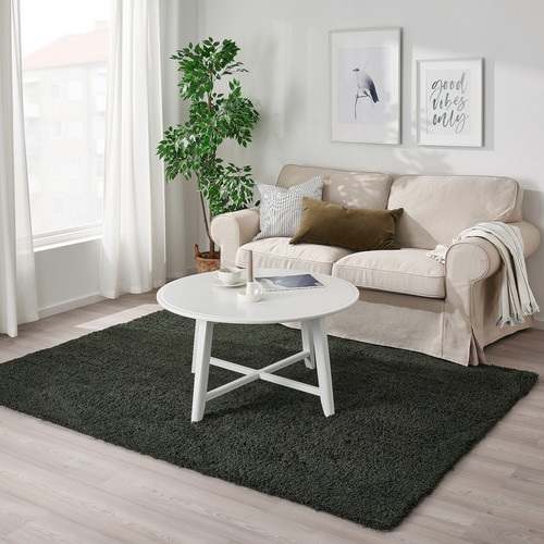 VINDEBÄK Rug, high pile, dark green, 160x230 cm