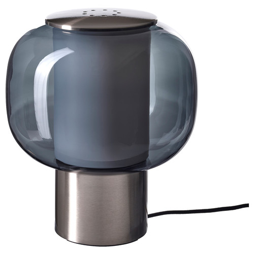 HÖGVIND Table lamp, nickel-plated/grey glass