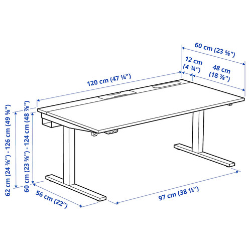 MITTZON Desk sit/stand, electric oak veneer/white, 120x60 cm