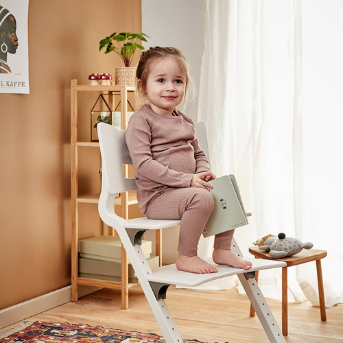 LEANDER CLASSIC™ High Chair Set White with Safty Bar, Tray with Dark Blue Cushion