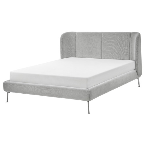 TUFJORD Upholstered bed frame, Tallmyra white/black/Lindbåden, 160x200 cm