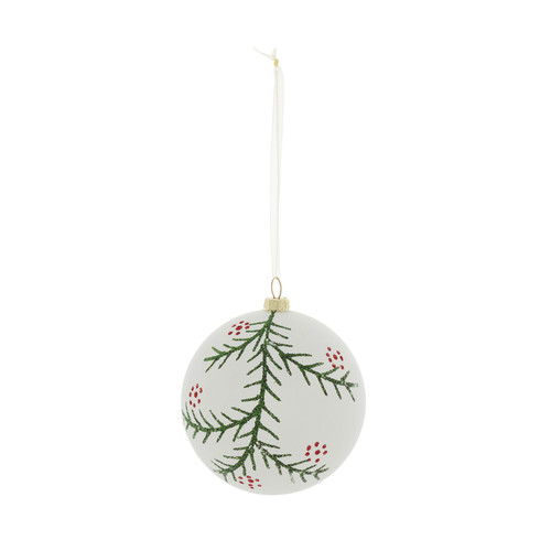 Christmas Bauble, plastic, white/leaves