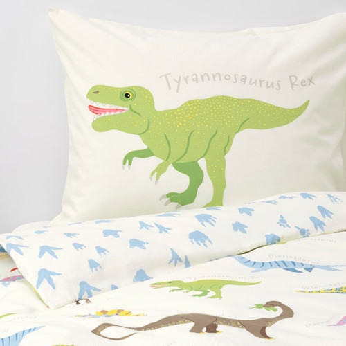 JÄTTELIK Duvet cover and pillowcase, Dinosaurs/white, 150x200/50x60 cm