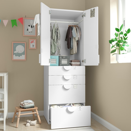 SMÅSTAD / PLATSA Wardrobe, white white/with 4 drawers, 60x57x181 cm