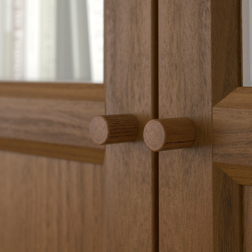 BILLY / OXBERG Bookcase with panel/glass doors, brown walnut effect, 80x30x202 cm