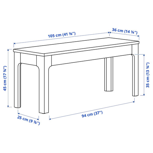 EKEDALEN Bench, dark brown, 105x36 cm