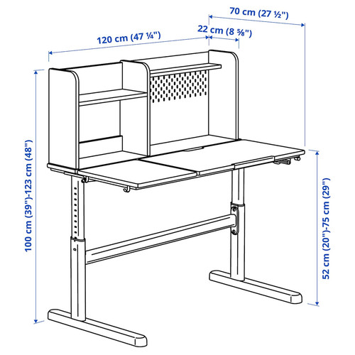 BERGLÄRKA Desk, white/tiltable, 120x70 cm