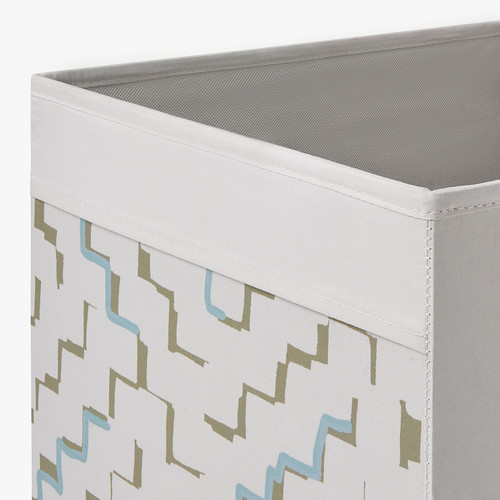 DRÖNA Box, beige/patterned turquoise, 33x38x33 cm