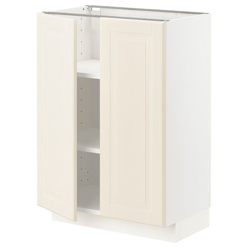 METOD Base cabinet with shelves/2 doors, white/Bodbyn off-white, 60x37 cm