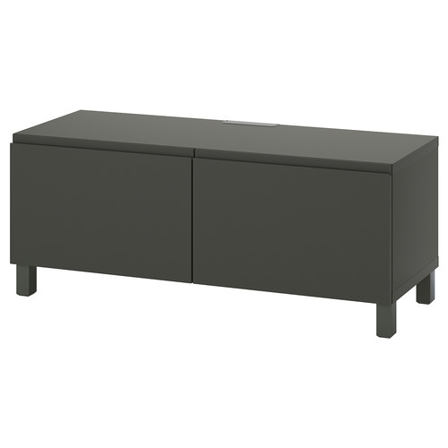 BESTÅ TV bench with doors, dark grey/Västerviken/Stubbarp dark grey, 120x42x48 cm