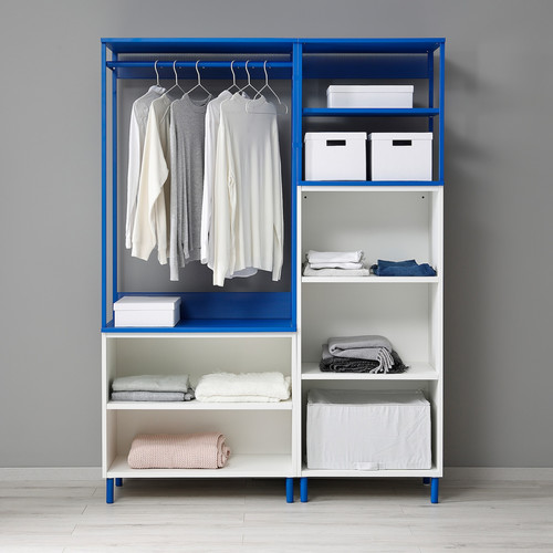 PLATSA Wardrobe with 3 doors, white Kalbåden/blue, 140x42x191 cm