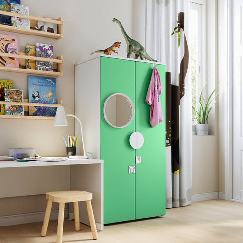 SMÅSTAD / PLATSA Wardrobe, white/green, 60x42x123 cm