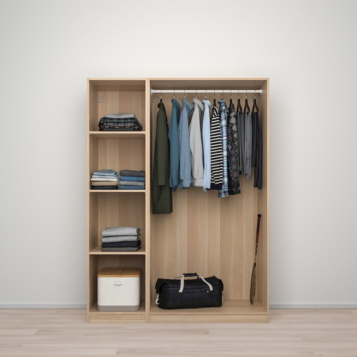 PAX / FORSAND/ÅHEIM Wardrobe combination, white stained oak effect/mirror glass, 150x60x201 cm