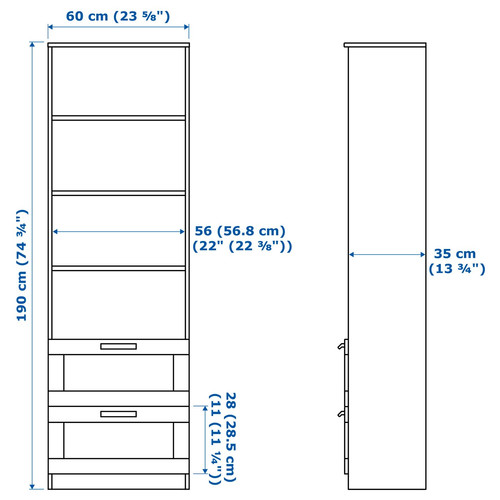 BRIMNES Bookcase, white, 60x190 cm