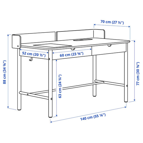 RIDSPÖ Desk, anthracite, 140x70 cm