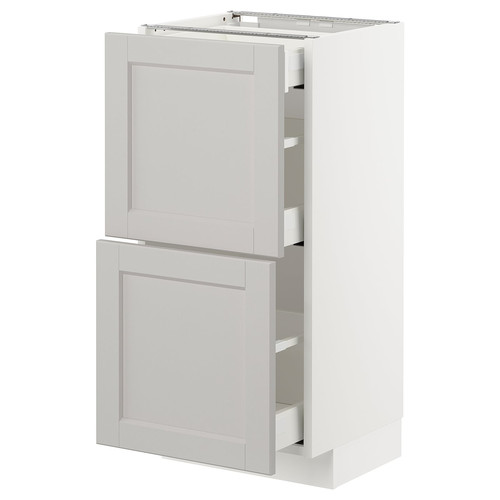 METOD/MAXIMERA Base cab with 2 fronts/3 drawers, white/Lerhyttan light grey, 40x39.5x88 cm