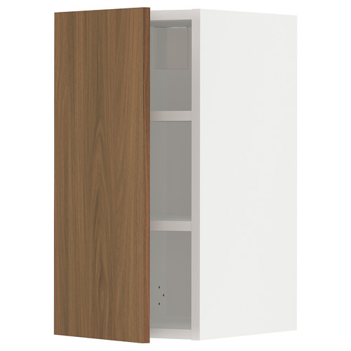 METOD Wall cabinet with shelves, white/Tistorp brown walnut effect, 30x60 cm