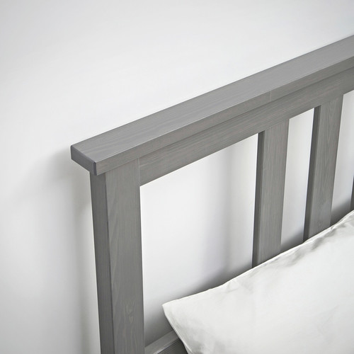 HEMNES Bed frame with mattress, grey stain/Valevåg medium firm, 140x200 cm