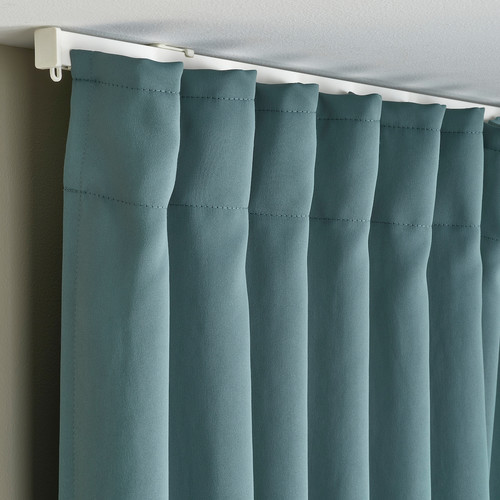 MAJGULL Room darkening curtains, 1 pair, dark grey-turquoise, 145x300 cm