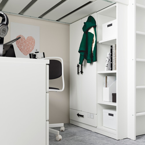 SMÅSTAD Loft bed, white blackboard surface/with desk with 3 drawers, 90x200 cm