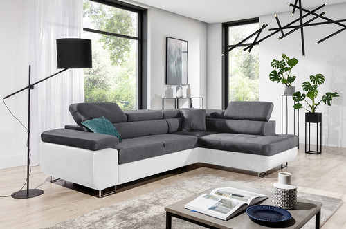 Corner Sofa-Bed Right Annabelle Madryt 120/Sawana 5, white/grey