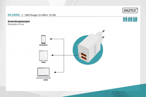 Digitus USB Charger EU Plug 2x USB-A DA-10061