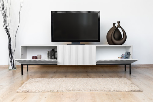 TV Cabinet Nicole 200cm, matt white, black legs