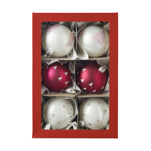 Christmas Glass Baubles Set Festive Gatherers 6pcs